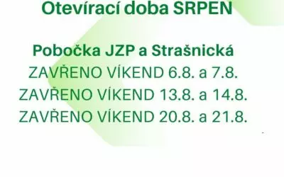 Otevírací doba víkendy srpen 2022 Strašnice a Jiřího z Poděbrad