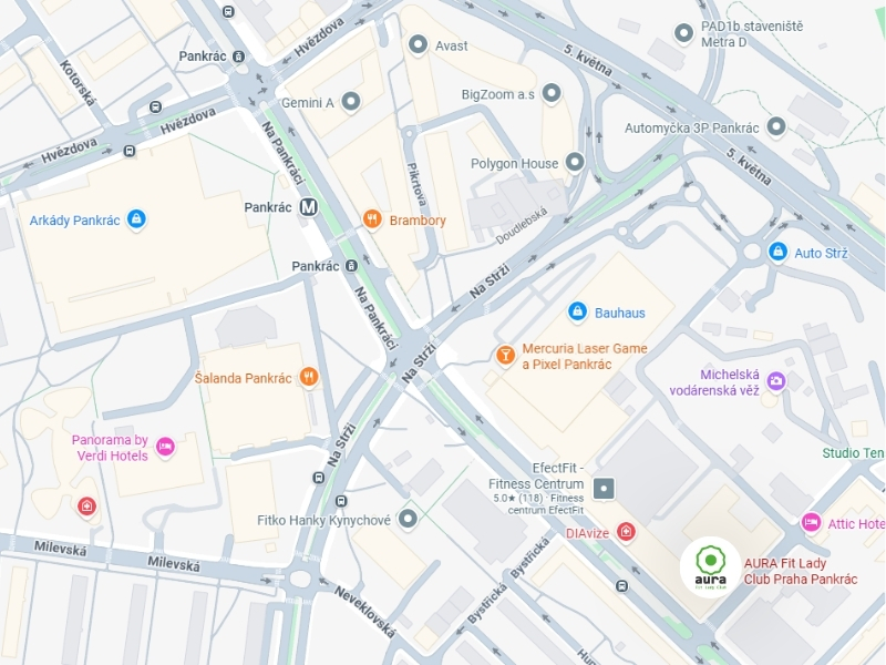 aurafit praha pankrac mapa