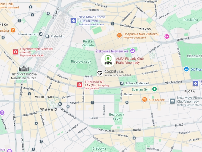 aurafit praha vinohrady mapa